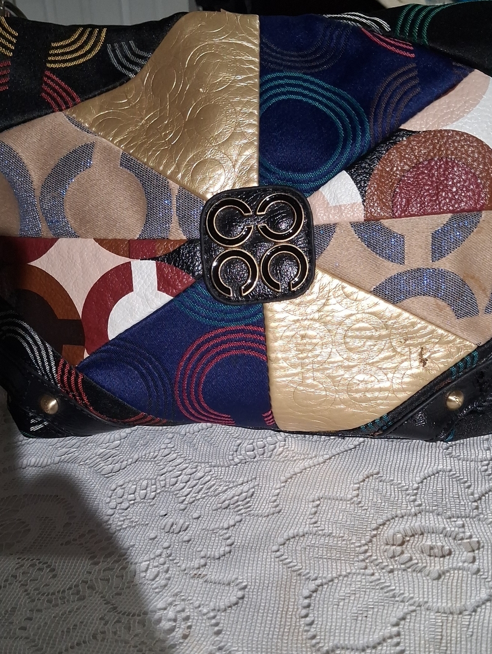Coach Multicolor Patchwork Clutch with Gold-Tone Logo
